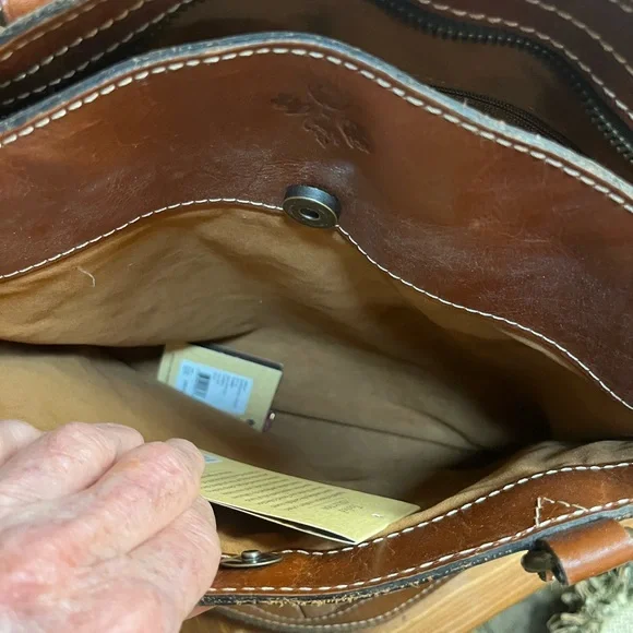 Patricia Nash Embossed Tan Leather Briefcase purse - Picture 7 of 11